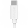 Vit USB-C till USB-C-kabel som visar närbild av ena kontakten. Texten "Smartline" är synlig på kontakten.