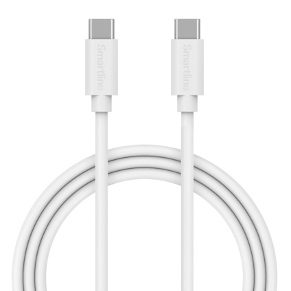 Vit USB-C till USB-C 2.0 laddkabel, två kontaktdon med inskriptionen "Smartline".