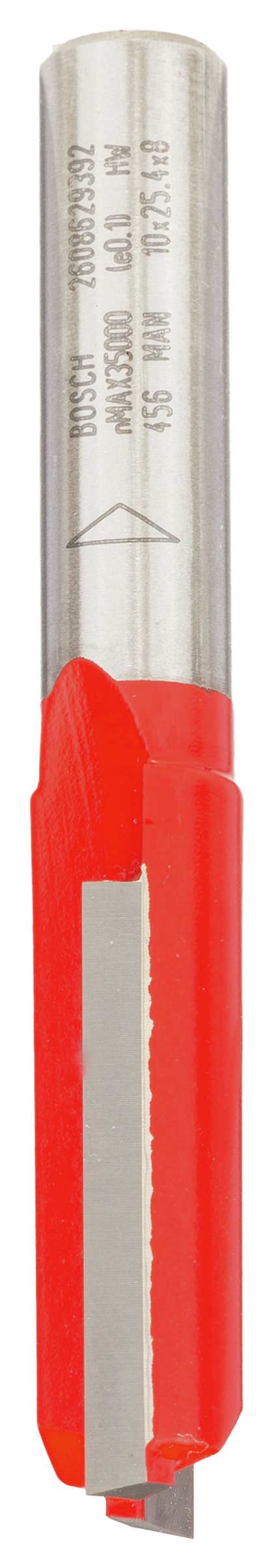 Metallskärverktyg med röd beläggning på skäret och text på skaftet.