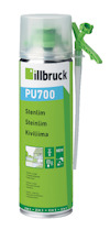Sprayflaska med grön etikett märkt "illbruck PU700", med en fastsatt applikator på sidan.