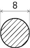 Cirkelformad tvärsnittsritning med lutande streck och text "Ø 8" ovanför.