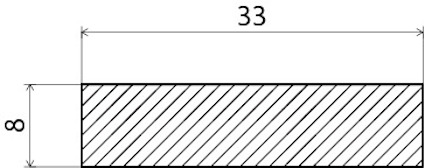 Rektangulärt objekt med måtten 33 enheter i bredd och 8 enheter i höjd. Streckad skuggning inuti.