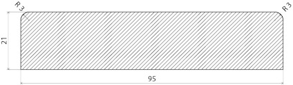 Rektangel med snedstreckad fyllning, rundade hörn (R3) och mått: 95 x 21.