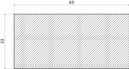 Svart rektangel med diagonala mörkgrå linjer över ytan.