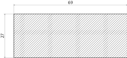 Rektangel med diagonala linjer, måtten 69 och 27 anges vid kanterna.