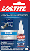 Förpackning av Loctite skruvlåsning 5g, med text på flera språk och bild av en flaska samt en skruv.