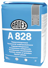 Blå förpackning av "ARDEX A 828" väggspackel med vit och svart text samt produktinformation.