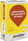 Förpackning av weberbase 133 putsbruk B hand, med gul och vit design samt produktinformation på svenska.
