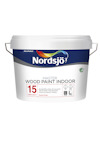 Vit färgburk med etikett "Nordsjö Master Wood Paint Indoor".