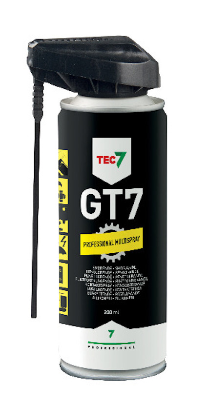 Sprayflaska märkt "TEC7 GT7 Professional Multispray" med svart lock och påmonterat sprayrör.