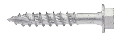 Metallskruv med sexkantshuvud och grov gänga.