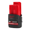 Rött och svart batteri med text: "Milwaukee M12 REDLITHIUM HIGH OUTPUT 2.5 Ah".