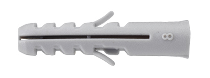 Vit nylonplugg med räfflad yta och två utstickande flikar.