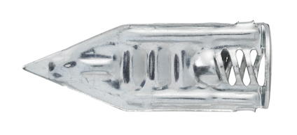 Metallplugg med spetsig ände och perforerat mönster på sidan.