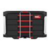 Svart förvaringsbox med fyra lådor och röda handtag, silverdetaljer och röd logotyp.