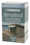 Förpackning med Herdins Järnvitriol med silverbets, bild på en byggnad vid vattnet. Text: "Räcker till 10L".