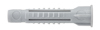 Grå universalplugg med ribbad yta och konisk ände, liggande horisontellt.