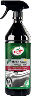 Svart sprayflaska med grön etikett märkt "Turtle Wax Micro Power Avfettning".