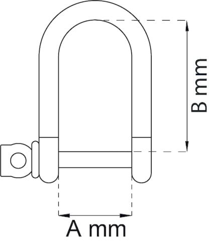 Diagram av U-formad bygelskruv med måtten A mm och B mm markerade.