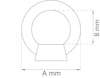 Ritning av en cirkelformad objekt med bas. Måtten A mm för bredd och B mm för höjd är angivna med pilar.