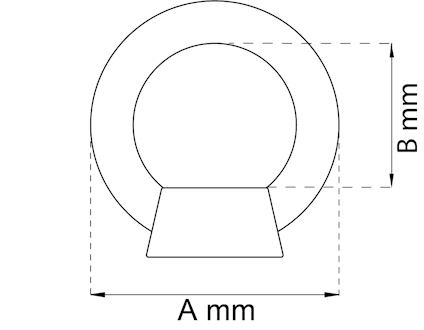 Ritning av en cirkelformad objekt med bas. Måtten A mm för bredd och B mm för höjd är angivna med pilar.