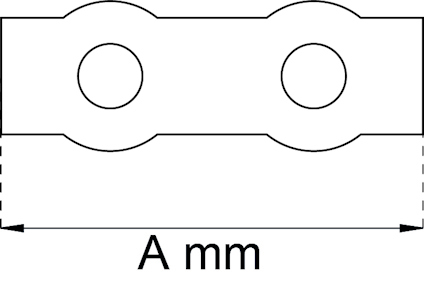 Ritning av en rektangulär platta med två cirkulära hål och märkning "A mm" för bredd.
