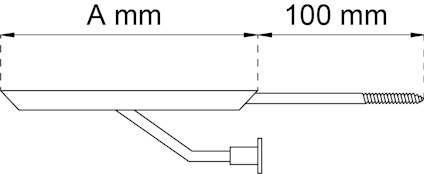Diagram över en duschmunstyckesinstallation med rör och måttet 100 mm angivet.