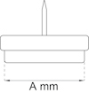 Diagram över ett föremål med spik ovanpå en rektangulär bas. Text: "A mm".