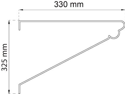 Skiss av en konsol i profil med måtten 330 mm i bredd och 325 mm i höjd.
