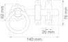 Ritning av ringhandtag med dimensioner: total längd 140 mm, höjd 76 mm, ringdiameter 62 mm, tjocklek 20 mm.