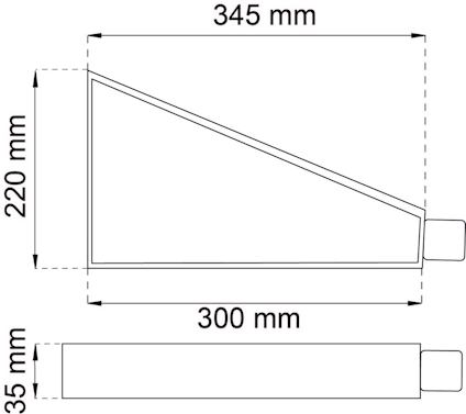 Diagram som visar mått på en triangulär och rektangulär struktur: 345 mm, 220 mm, 300 mm, 35 mm.