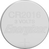 Silverfärgat runt litiumbatteri med texten "CR2016 3 VOLTS Energizer" och ett plustecken.