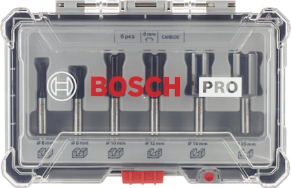 Borrsats i transparent förpackning med Bosch Pro-logotyp, innehållande sex karbidborrar i storlekarna 6-20 mm.