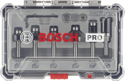 Borrset i förvaringslåda med Bosch-logotyp och flera borrar i olika storlekar från 7 mm till 16 mm.