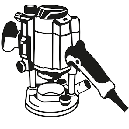 Illustration av en handöverfräs med ett handtag och reglage.