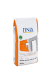 Påsen är vit och orange med texten "Finja" och en illustration av en vägg.