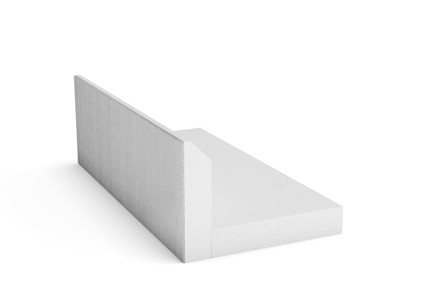 Vitt L-format betongelement med borstad yta, sett från sidan.